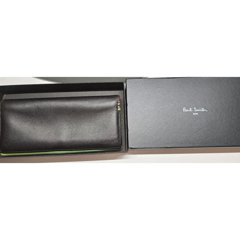 Paul Smith Long Wallet With Box, Black With Green Interior
